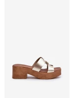 Zazoo 40412 Skórzane Eleganckie Klapki Damskie Z Ozdobą Złote