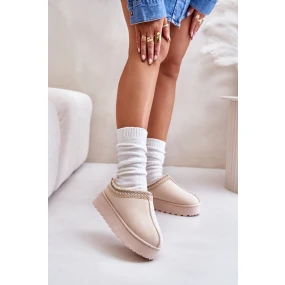 Śniegowce Damskie Na Platformie Ocieplane Futerkiem Jasnobeżowe Remenia Śniegowce Damskie Na Platformie Ocieplane Futerkiem Jasnobeżowe Remenia