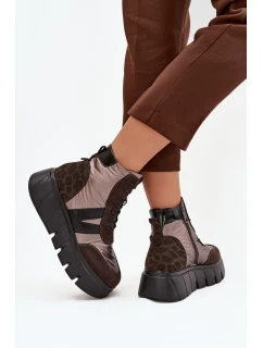 Dámské zateplené kotníkové boty na platformě model 21712578 hnědé - VINCEZA