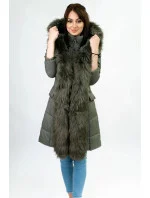 Dámska prešívaná zimná bunda s kapucňou khaki (aura)