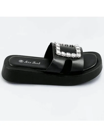 Čierne dámske šľapky so zirkónmi (CM-50)