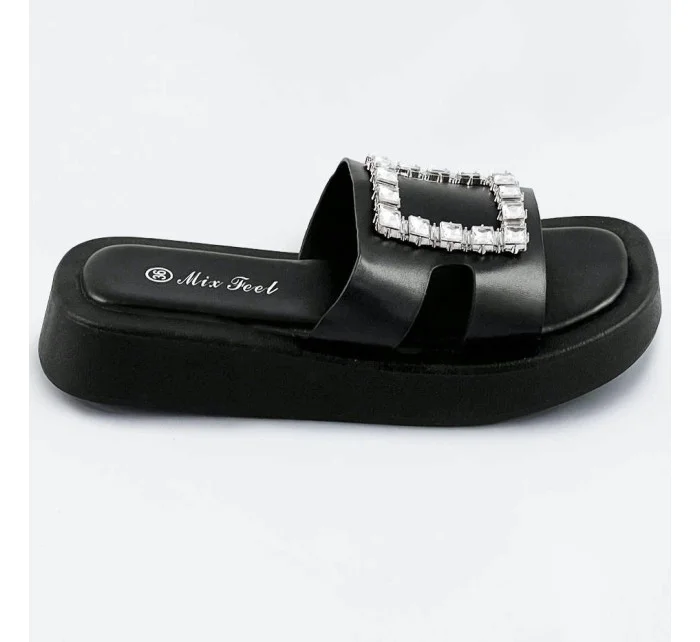 Čierne dámske šľapky so zirkónmi (CM-50)