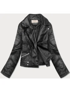 Krátka čierna bunda ramoneska s golierom (11Z8031)