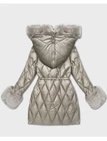 Bunda s kožušinovou kapucňou a golierom béžová (T3-2635#-62)