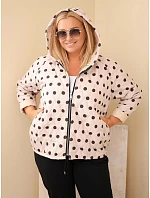 Dámská bunda Plus Size s kapucí a puntíky béžová