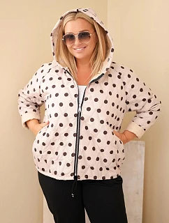 Dámska bunda vo veľkosti Plus Size s kapucňou a bodkami, béžová