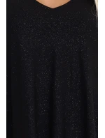 597-1 LIVIA Elegantné trapézové šaty s motýlími rukávmi - čierne s brokátom 597-1 LIVIA Elegantné trapézové šaty s motýlími rukávmi - čierne s brokátom