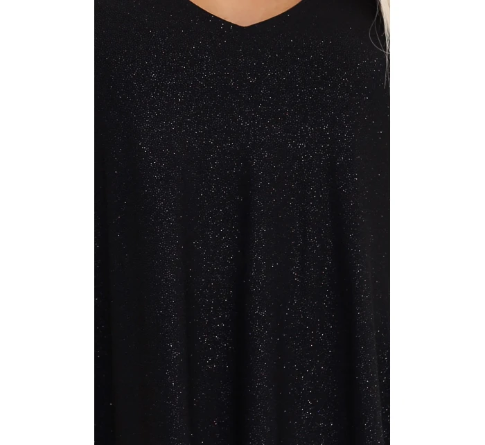 597-1 LIVIA Elegantné trapézové šaty s motýlími rukávmi - čierne s brokátom 597-1 LIVIA Elegantné trapézové šaty s motýlími rukávmi - čierne s brokátom