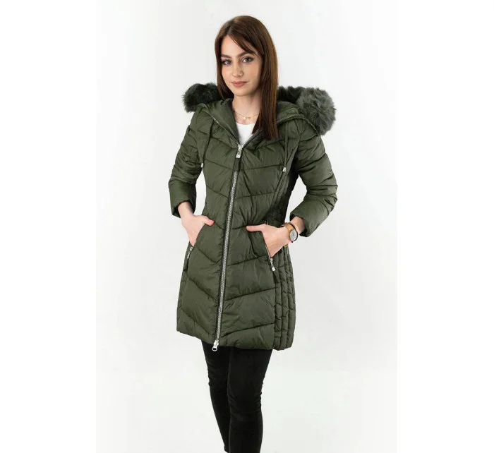 DŁUGA PIKOWANA KURTKA DAMSKA ZIMOWA KHAKI model 21241976 - Libland