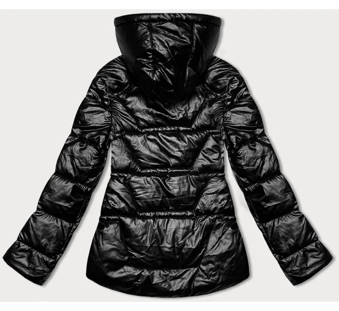 Obojstranná čierna dámska bunda s asymetrickou spodnou časťou (16M9136-392)