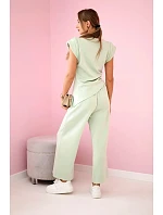 Asymetrická blúzka + nohavice svetlá mentolová