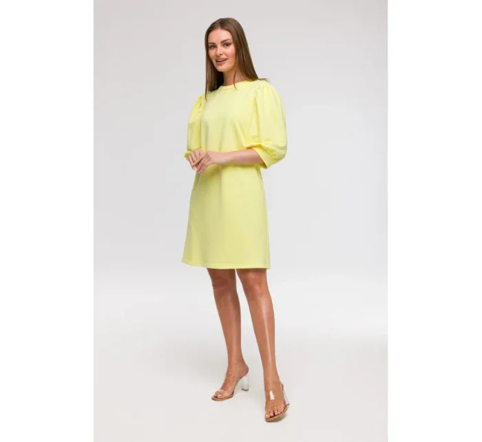 B291 Šaty áčkového strihu s rukávmi - citrón