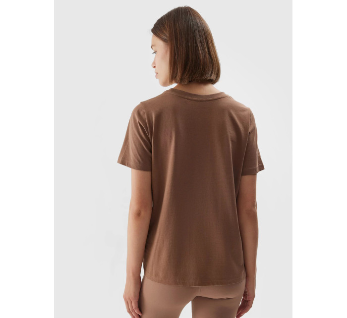 Dámske bavlnené tričko 4FAW23TTSHF0902-81S hnedé - 4F