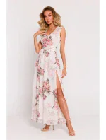 Dámské šifonové šaty model 21105543 model 2 Ecru s květy - Moe