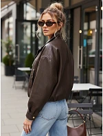 Dámska oversize kožená bunda s vysokým golierom hnedá FashionStreet TY5650