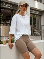 Spodenki damskie z wysokim stanem beżowe model 22216005 - FashionStreet Spodenki damskie z wysokim stanem beżowe model 22216005 - FashionStreet