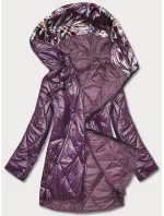 Tmavo fialová dámska bunda s ozdobnou kapucňou (B8126-71)