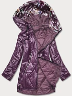 Dámska bunda s ozdobnou kapucňou tmavo fialová (B8126-71)