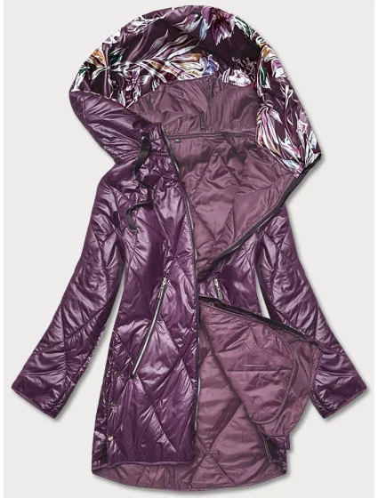 Tmavo fialová dámska bunda s ozdobnou kapucňou (B8126-71)