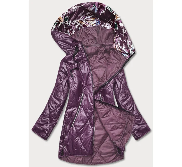 Tmavo fialová dámska bunda s ozdobnou kapucňou (B8126-71)