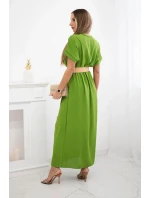 Dlhé šaty s ozdobným opaskom olivové Dlhé šaty s ozdobným opaskom olivové