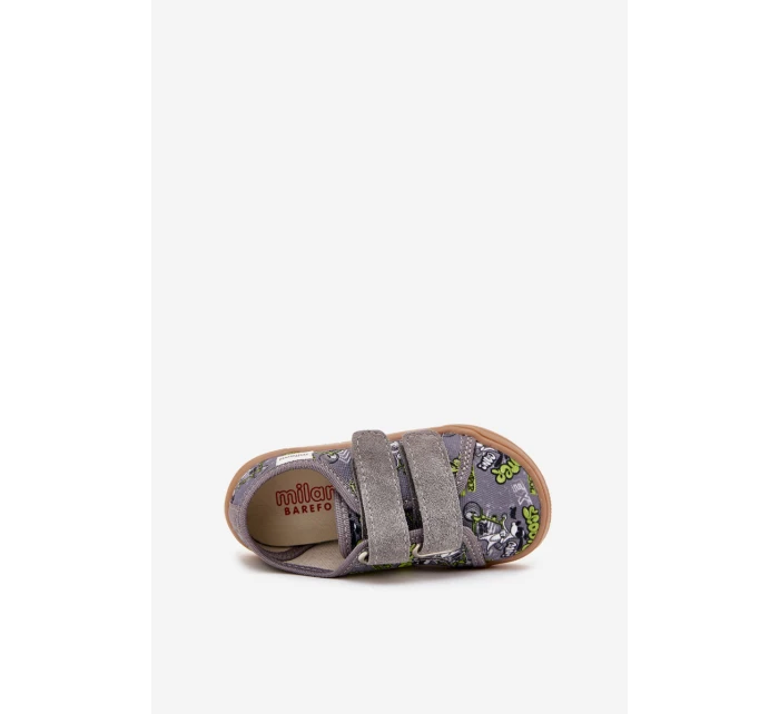Kapcie Barefoot Chłopięce Z Grafiką Milami Szare Saphira