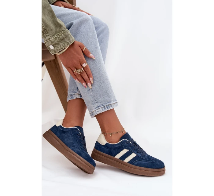 Sneakersy Damskie Zamszowe Na Platformie Granatowe Sylviona