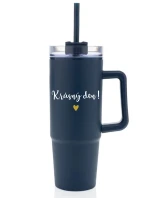 KRÁSNÝ DEN - modrý cestovní termohrnek s průhledným víčkem 900 ml