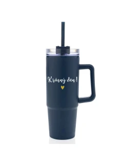 KRÁSNÝ DEN - modrý cestovní termohrnek s průhledným víčkem 900 ml