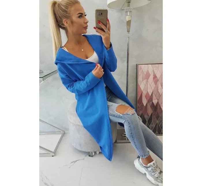 Dlhý kabát s kapucňou nevädzovo modrý