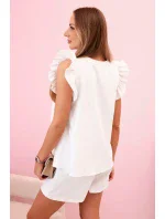 Dámsky set s volánom - blúzka s krátkym rukávom a šortky s gumičkou ecru