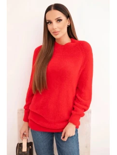 Dámský svetr z vlny s model 21780803 texturou a dlouhým rukávem červený - K-Fashion