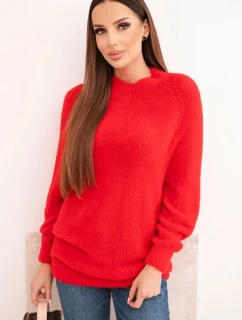Dámsky vlnený sveter s jemnou štruktúrou a dlhými rukávmi červený