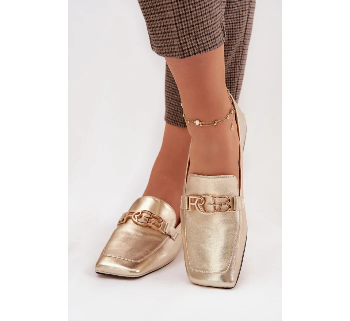 Kožené dámské mokasiny s ozdobným detailem model 22031810 zlaté - D&A