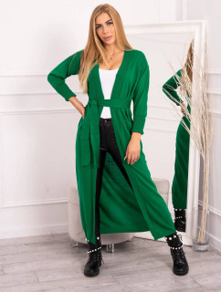 Dlhý sveter so zaväzovaním v páse v zelenej farbe