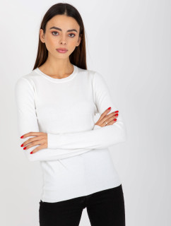 Biely jednoduchý sveter s okrúhlym výstrihom