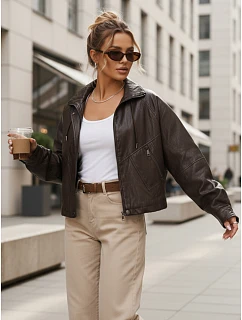 Dámska nadrozmerná hnedá kožená bunda FashionStreet TY5663