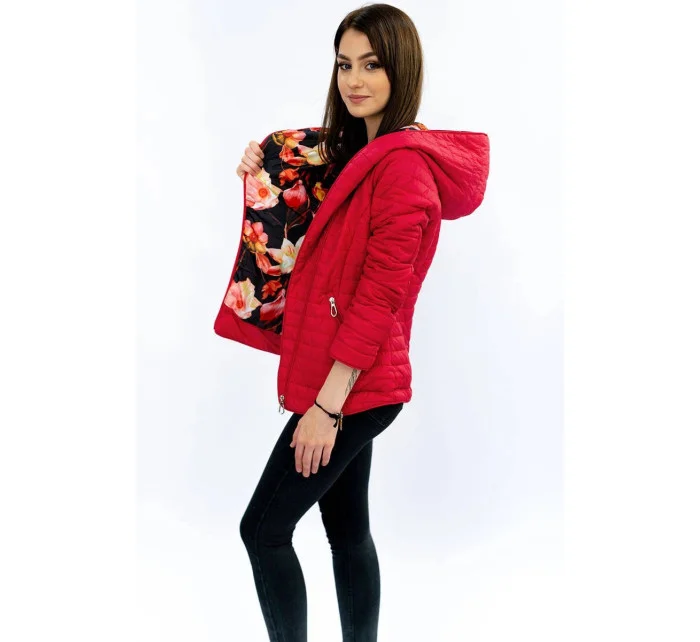 Červená bunda s asymetrickým zipsom (DL015)