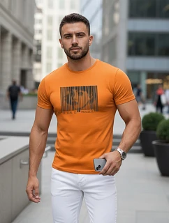 Pánske oranžové tričko s potlačou FashionStreet NX5014R