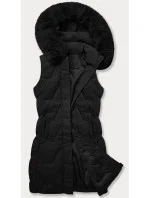 Černá dámská vesta s kapucí kožešinou model 20698555 - J.STYLE