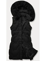 Černá dámská vesta s kapucí kožešinou model 20698555 - J.STYLE Černá dámská vesta s kapucí kožešinou model 20698555 - J.STYLE