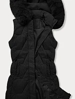 Dámska bunda bez rukávov s kožušinou na kapucni J Style čierna (16M9172-392)