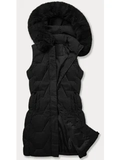 Dámska bunda bez rukávov s kožušinou na kapucni J Style čierna (16M9172-392)