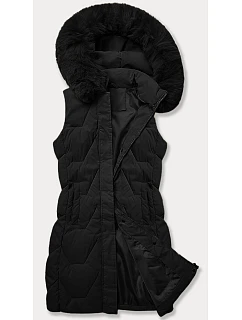 Dámska bunda bez rukávov s kožušinou na kapucni J Style čierna (16M9172-392)
