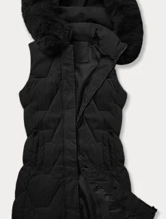 Čierna dámska vesta s kapucňou a kožušinovým lemom J Style (16M9172-392)