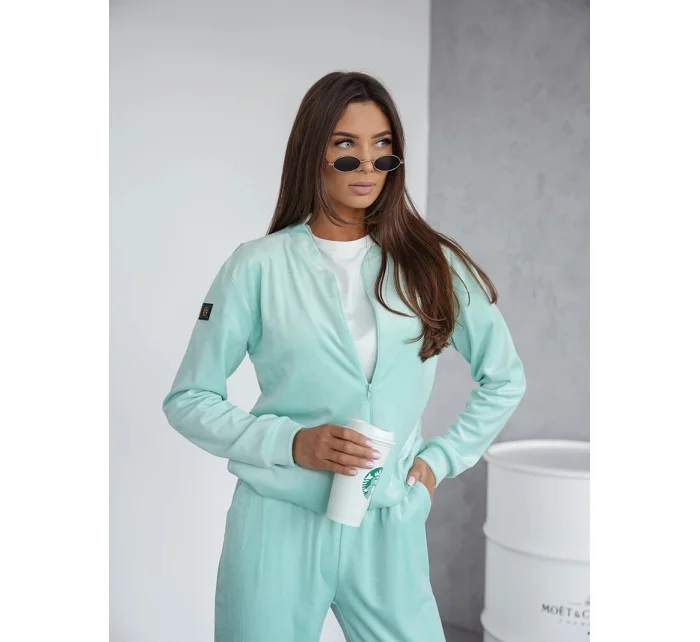 Dámska velúrová súprava s mikinou na zips mentolová (768)