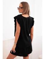 Dámský komplet z model 21214031 blůza s volánky a krátké šortky černý - K-Fashion