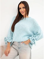 Dámsky oversize sveter s viazaním na rukávoch, modrý Dámsky oversize sveter s viazaním na rukávoch, modrý