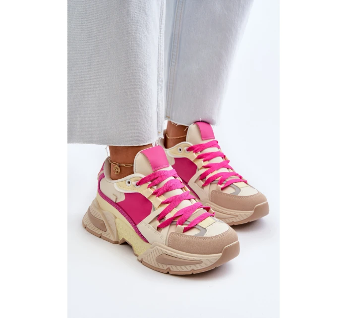 Snekersy Damskie Na Grubej Podeszwie Fuksja Peonema