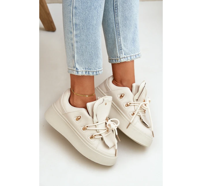 Sneakersy Damskie Na Platformie Beżowe Dolistana